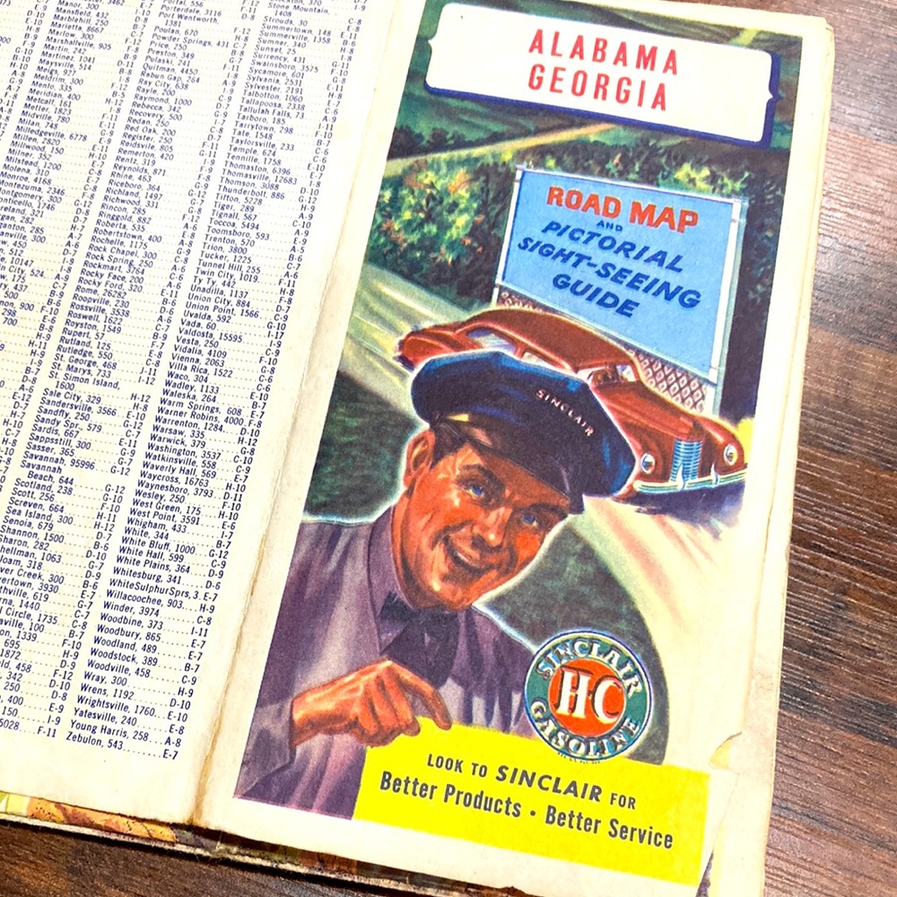 Vintage Sinclair Station Alabama Georgia Map